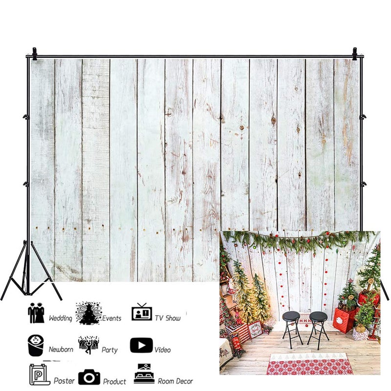 LFEEY 10x8ft Vintage White Wood Backdrops for Photography Rustic Retro Grunge Wooden Plank Portrait Wallpaper Newborn Baby Shower Wood Board Birthday Party Photoshoot Background Photo Studio Props - Image 1
